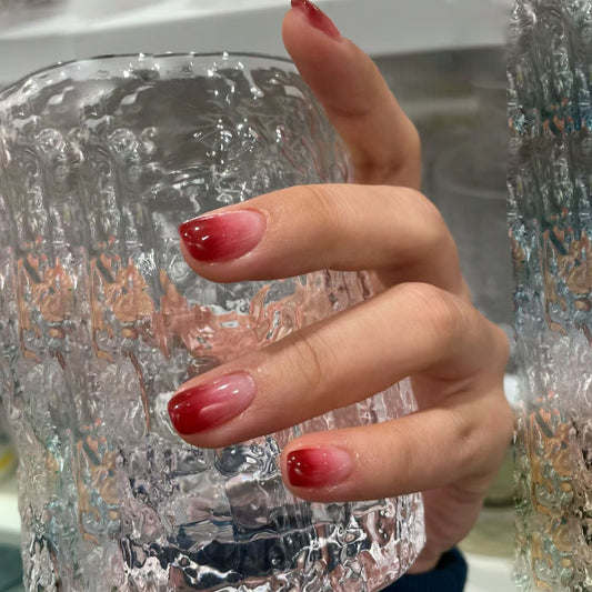 Elegant Ombre Medium Square Red Gradient Press On Nail Set with Glossy Finish