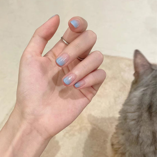 Dreamy Sky Blue Medium Square Press On Nail Set with Ombre Gradient Finish