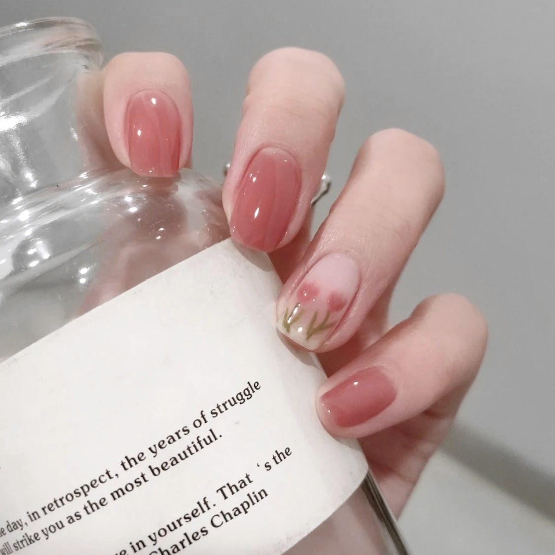 Enchanted Garden Medium Length Square Pink Press On Nail Set with Floral Accent Design