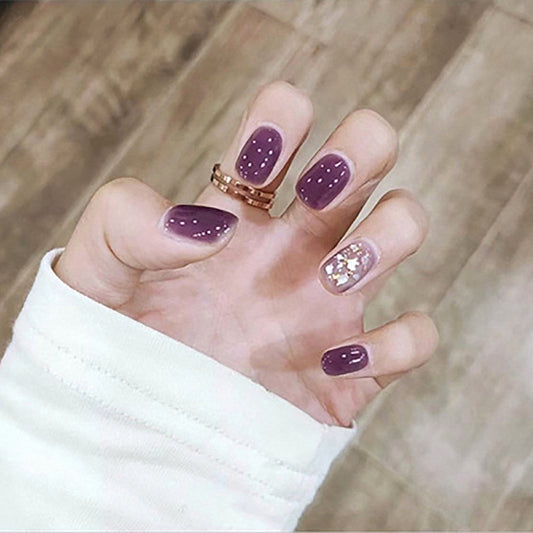 Elegant Evening Medium Length Square Lavender Press On Nail Set with Accent Glitter Feature