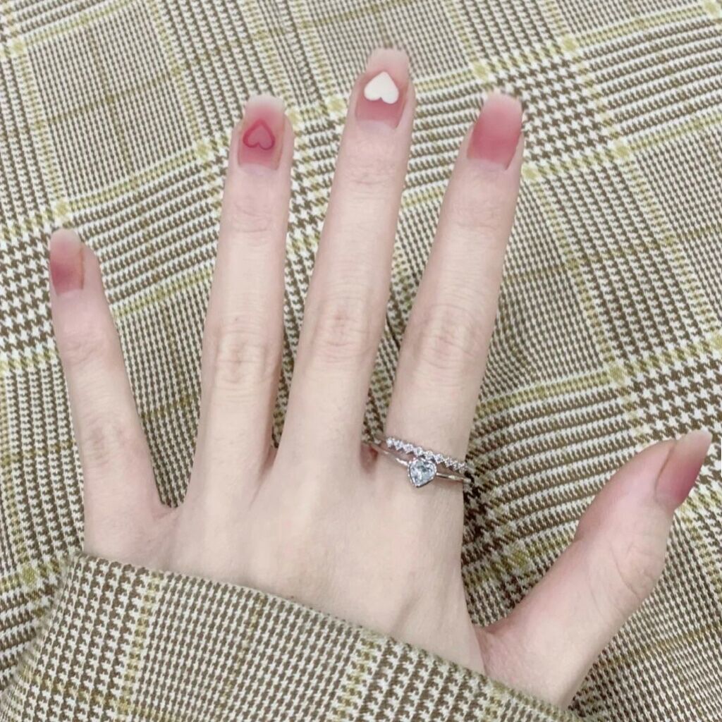 Enchanted Romance Medium Square Pink Ombre Press On Nails with Heart Accents