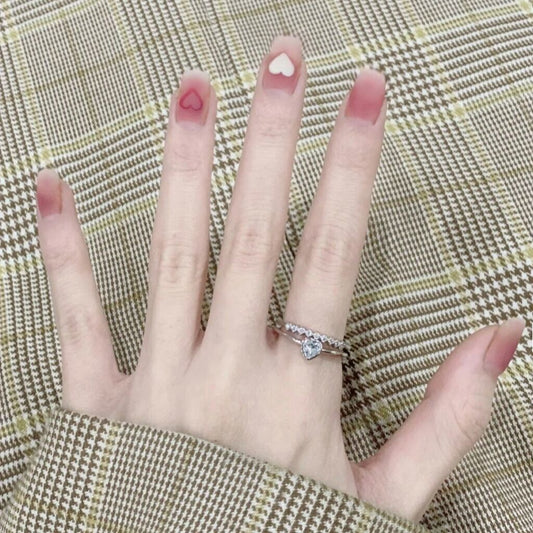 Enchanted Romance Medium Square Pink Ombre Press On Nails with Heart Accents