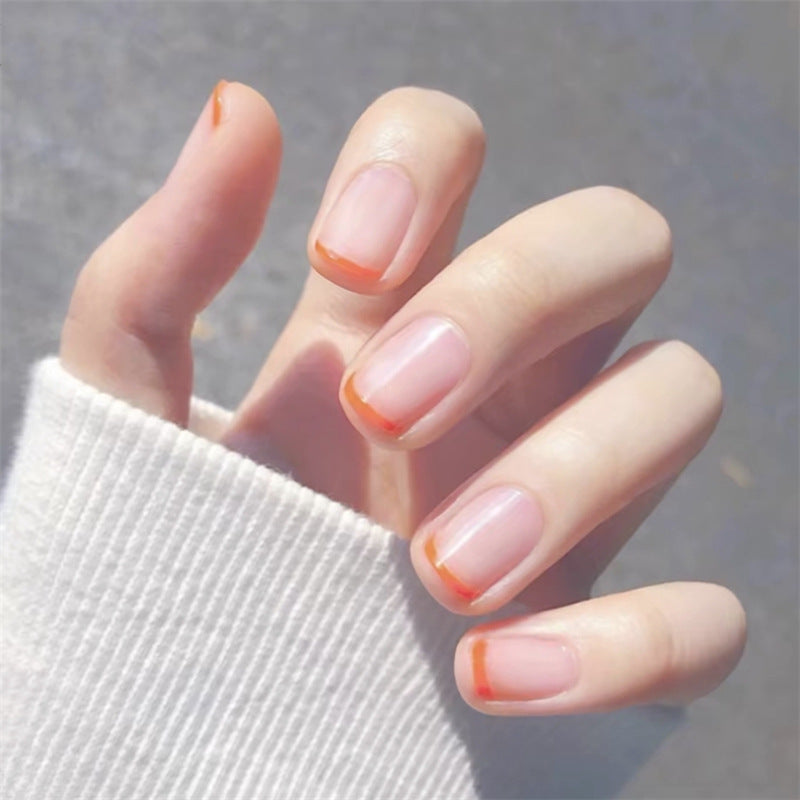 Sunset Bliss Medium-Length Square Peach Press On Nails with French Tip Design