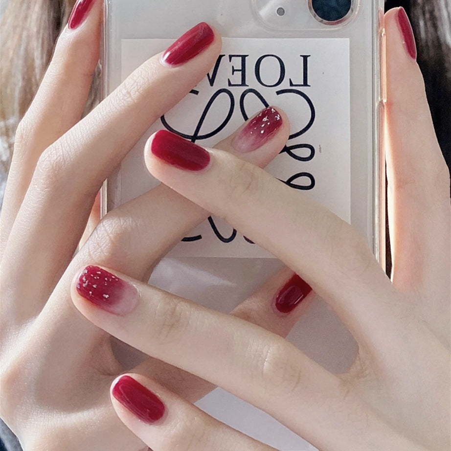 Enchanted Evening Medium-Length Square Burgundy Press On Nails with Glitter Accents
