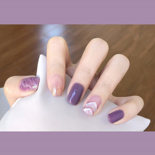 Enchanted Amethyst Medium Length Squoval Press On Nail Set with Purple Hues and Geode Accents