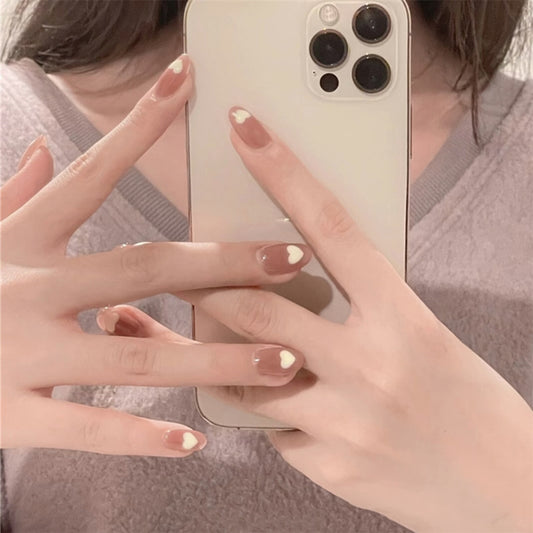 Elegant Romance Long Coffin Mauve Press On Nails with Heart Accents