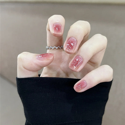 Elegant Affair Short Length Square Pink Sparkling Glitter Press On Nail Set