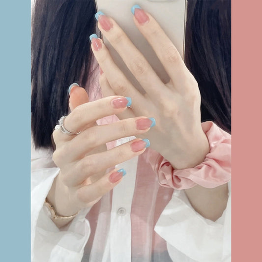 Candy Dream Medium Square Gradient Pink and Blue Press On Nail Set with Glossy Finish