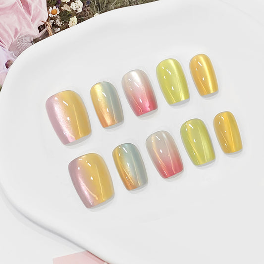 Whimsical Pastel Dream Press on Nail Set Medium Square Shape Iridescent Multi-Colored Finish