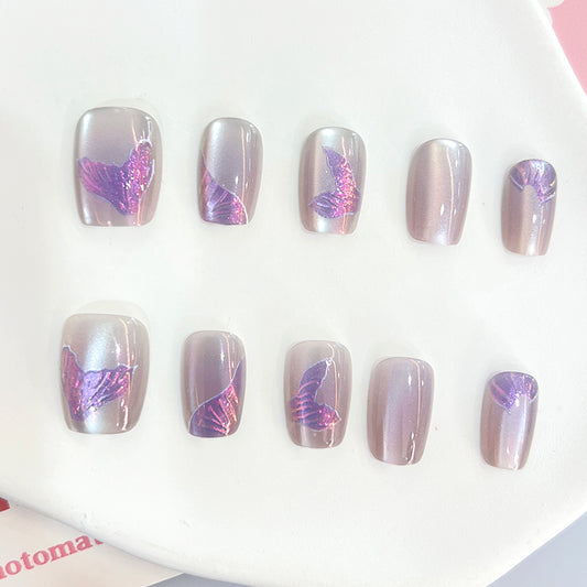 Whimsical Butterfly Dream Short Square Soft Lavender with Shimmering Fluttering Designs Press On Nail Set