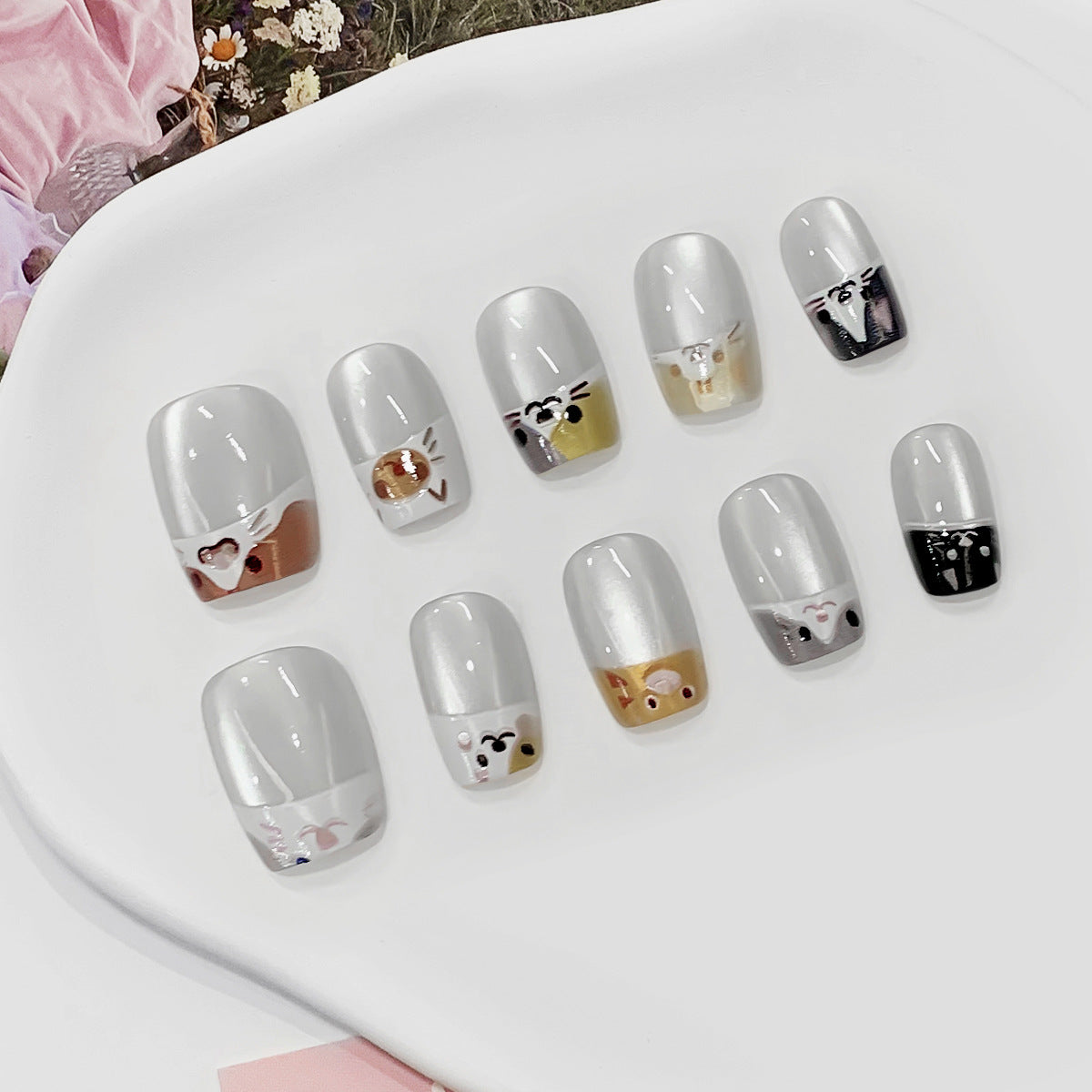 Whimsical Wildlife Short Square Multi-Color Animal Print Press-On Nail Set