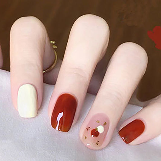 Autumn Elegance Short Round Multicolor Press On Nail Set with Decorative Accents