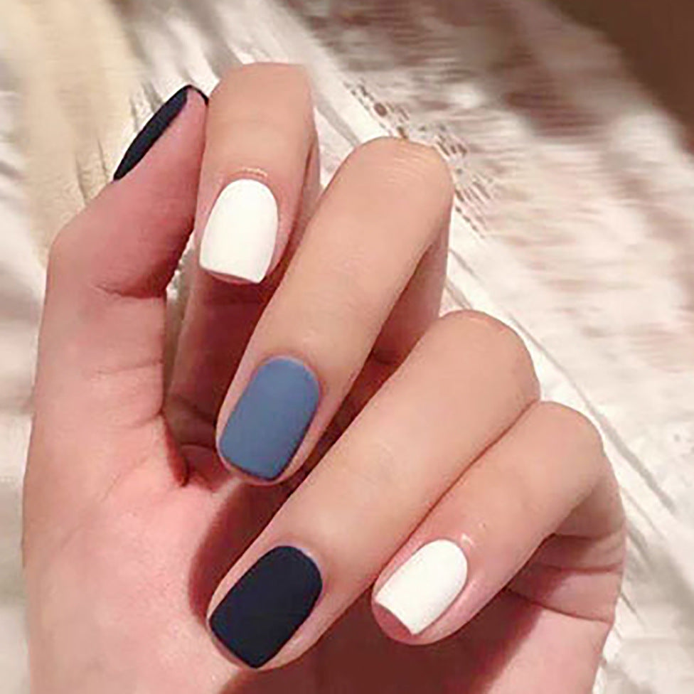 Elegant Evening Short Round Matte Press On Nails in Classic Black and White Duo Block Design