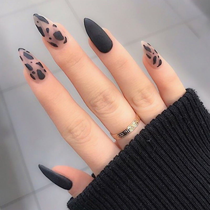 Wild Safari Adventure Medium Almond Matte Black Press on Nails with Animal Print Accents