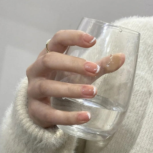 Elegant Bridal Collection Medium Length Square Pastel Pink Press On Nails with Glitter Accents