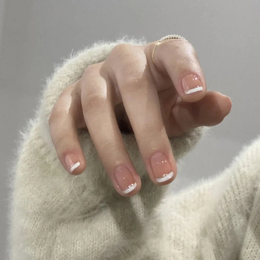 Elegant Bridal Collection Medium-Length Square French Tip Press On Nails with Sparkle Accent Trim