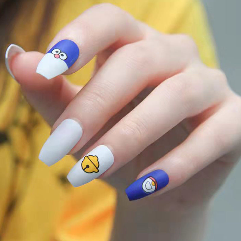 Cosmic Adventure Medium Coffin Blue and White Press On Nail Set with Cartoon Space Accents