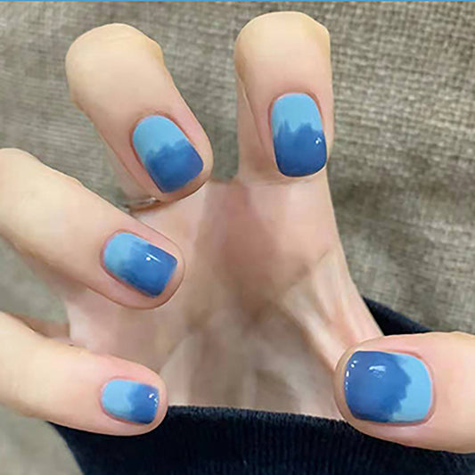 Ocean Bliss Short Round Sky Blue Press On Nails with Glossy Finish