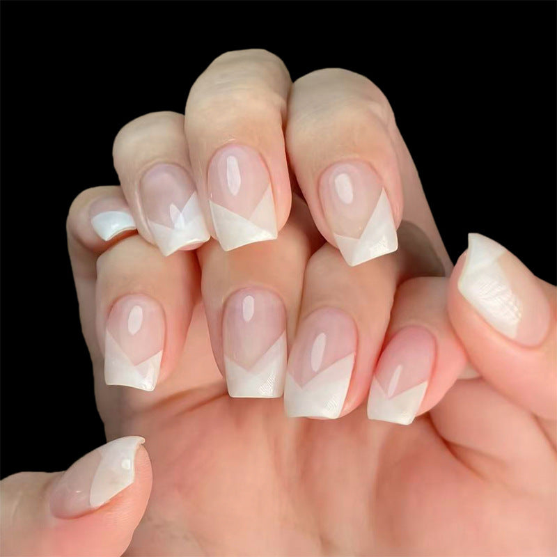 Chic Elegance Short Square Clear White Triangular Tip Press On Nail Set