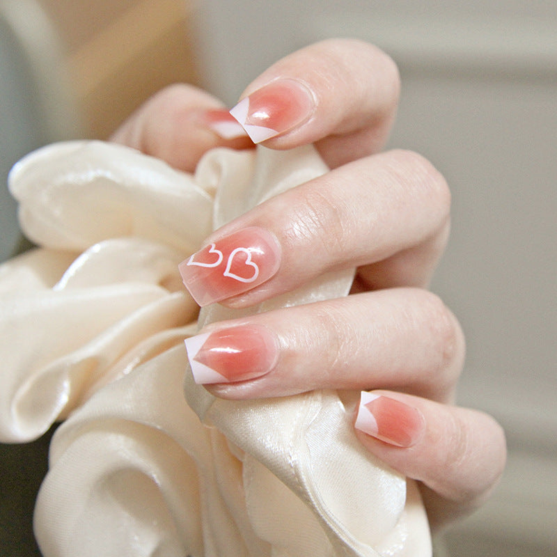 Romantic Affair Medium Square Pink Press On Nails with Love Heart Accent Design