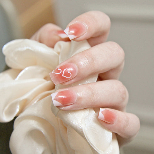 Romantic Affair Medium Square Pink Press On Nails with Love Heart Accent Design