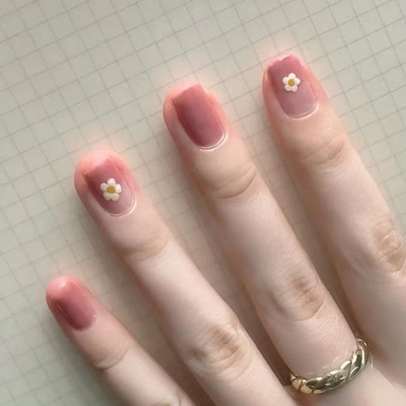 Spring Blossom Collection Short Round Pink Press On Nail Set with Floral Accents