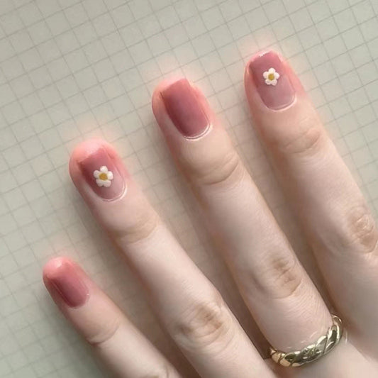 Spring Blossom Collection Short Round Pink Press On Nail Set with Floral Accents