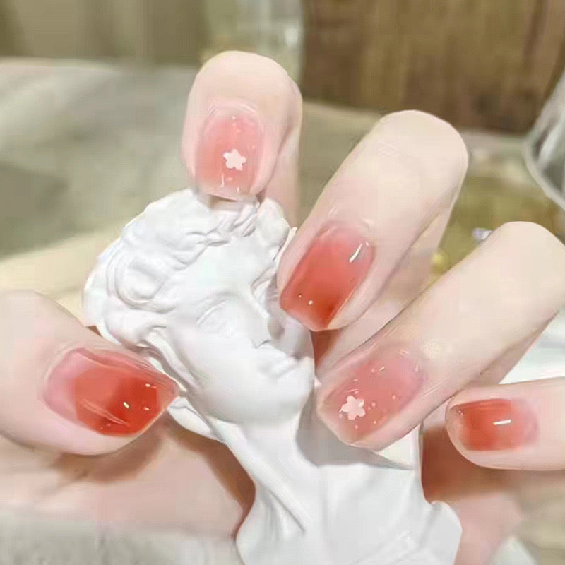 Enchanted Blossom Medium Square Coral Press On Nail Set with Dainty Flower Accents