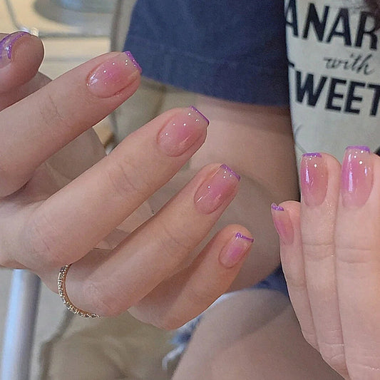 Enchanted Elegance Short Square Pink Glitter Accented Press On Nail Set