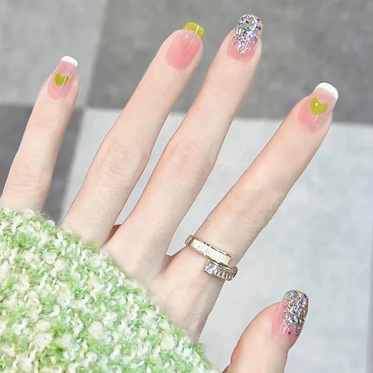 Spring Blossom Short Round Pastel Pink Press On Nail Set with Accent Glitter Feature