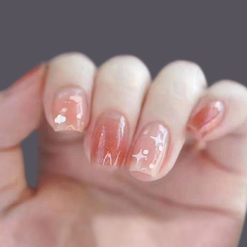 Enchanted Autumn Medium Square Peach Press On Nail Set with Sparkling Star Accents