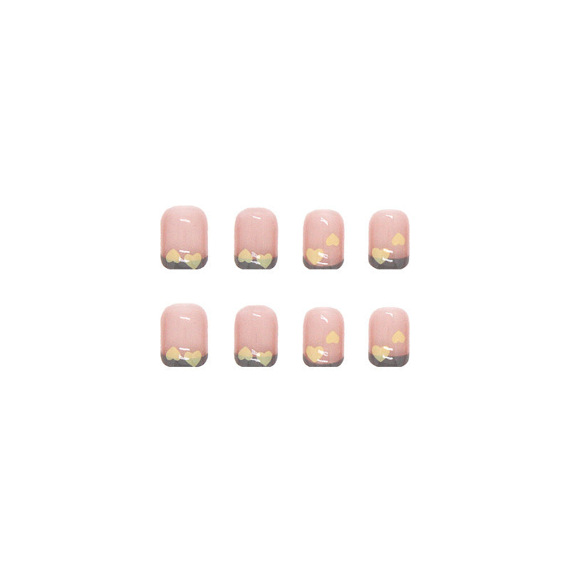 Autumn Elegance Short Square Pink Press On Nail Set with Gold Accents