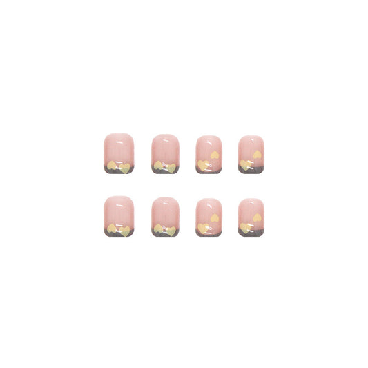 Autumn Elegance Short Square Pink Press On Nail Set with Gold Accents