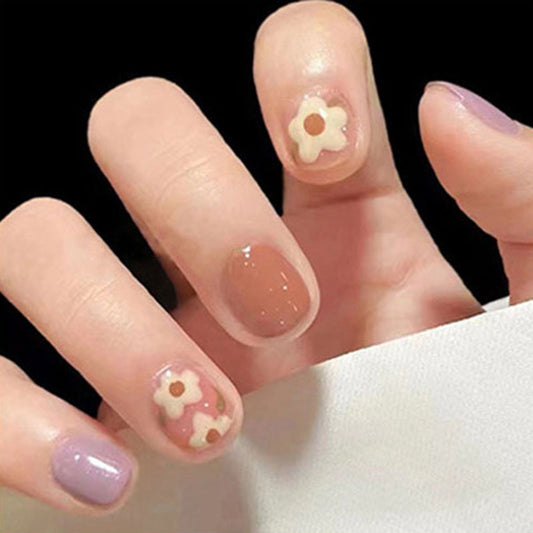 Spring Blossom Short Round Pastel Press On Nail Set with Floral Accents