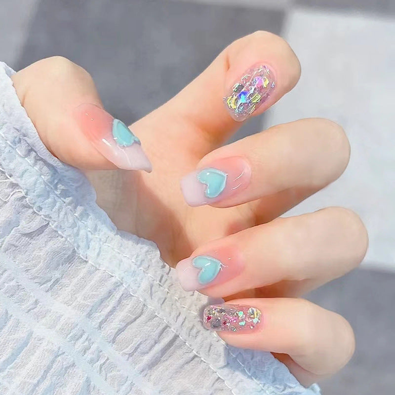 Enchanted Sparkle Medium Length Round Shaped Pastel Ombre Press On Nails with Glitter Accents