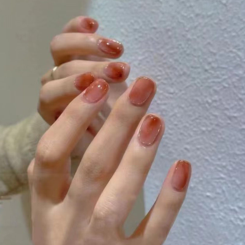 Elegant Affair Short Round Peach Press-On Nail Set with Glossy Finish