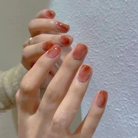 Elegant Affair Short Round Peach Press-On Nail Set with Glossy Finish