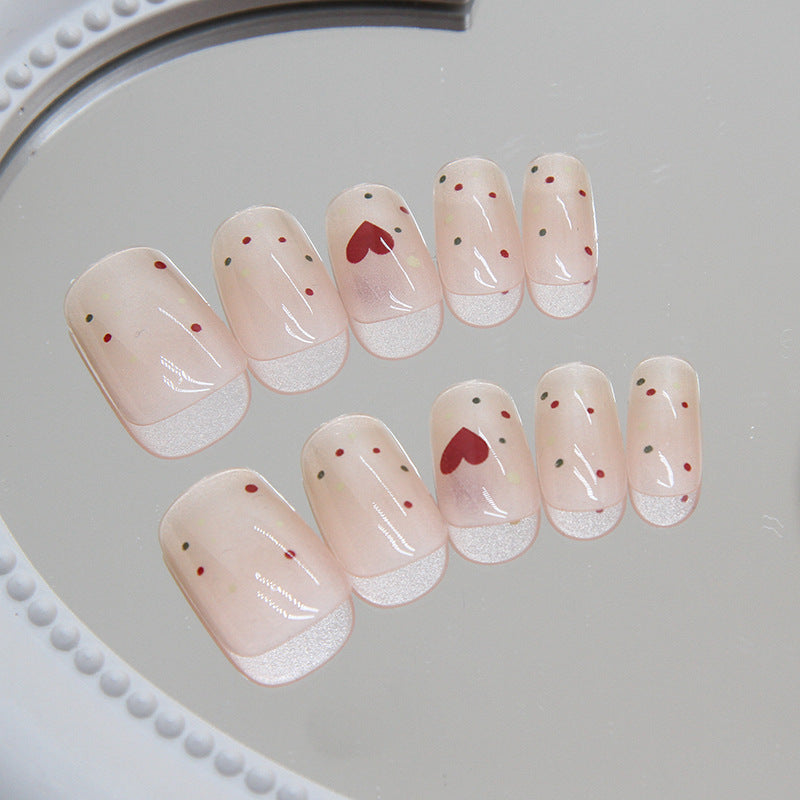 Enchanted Valentine Short Square Pink Glitter Press On Nail Set with Heart Accents