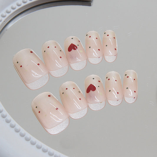 Enchanted Valentine Short Square Pink Glitter Press On Nail Set with Heart Accents