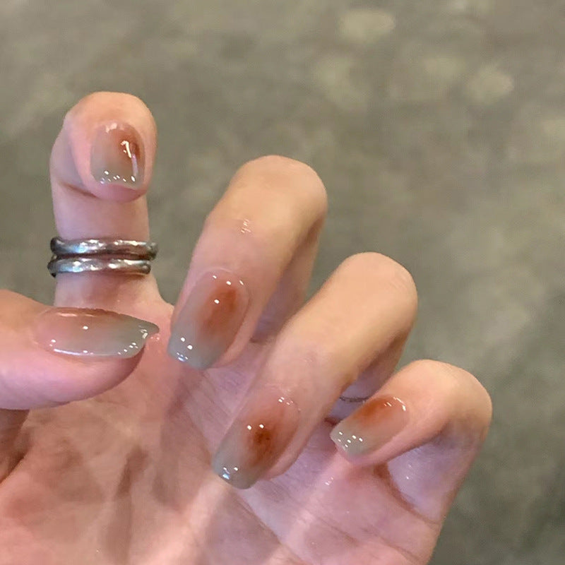 Elegant Bridal Collection Short Square Shape Beige Color Press On Nails with Crystal Accents