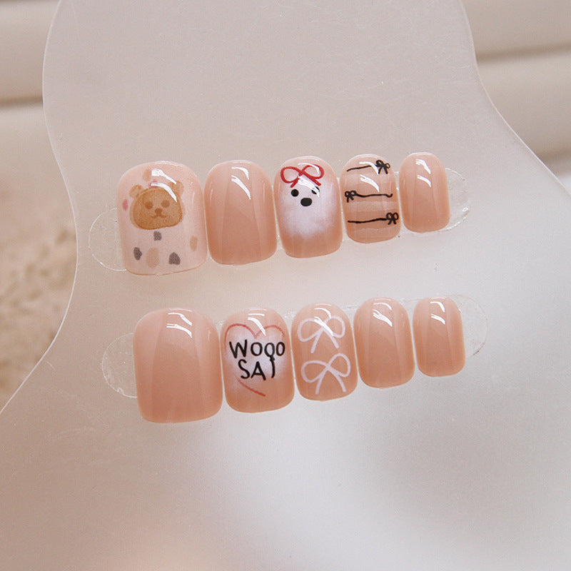 Relaxing Retreat Short Oval Pink Press On Nail Set with Animal Accents and Bow Motifs