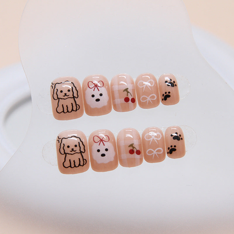 Puppy Love Short Round Pastel Pink Press On Nails with Adorable Dog Accents