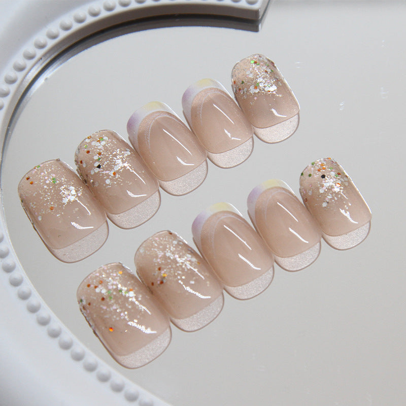 Glamorous Celebration Short Square Blush Pink Glitter Press On Nail Set