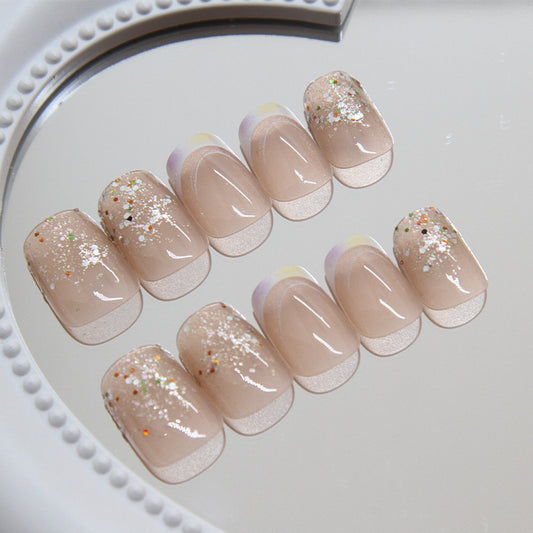 Glamorous Celebration Short Square Blush Pink Glitter Press On Nail Set