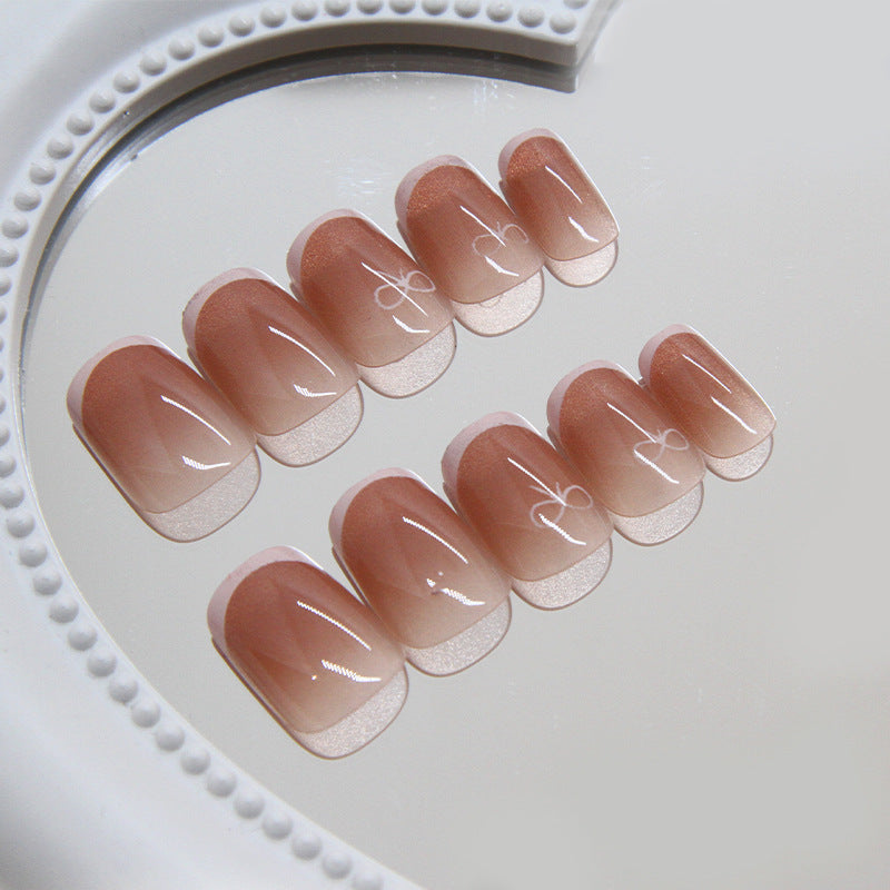 Dreamy Ombre Press On Nail Set Short Square Beige with Elegant Floral Design