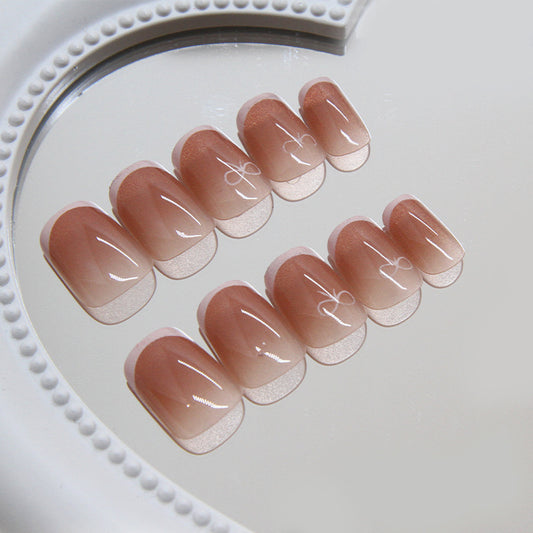 Dreamy Ombre Press On Nail Set Short Square Beige with Elegant Floral Design