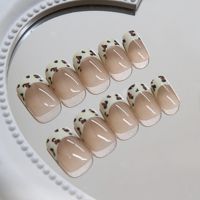 Wild at Heart Animal Print Round Press On Nail Set Short Length Beige and Cream with Brown Spots Design