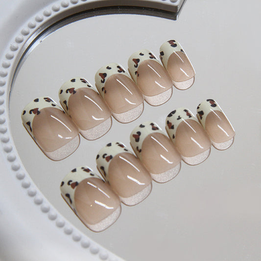Wild at Heart Animal Print Round Press On Nail Set Short Length Beige and Cream with Brown Spots Design