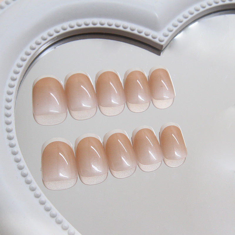 Elegant Beige Bliss Short Square Beige Color Trendsetter Press On Nail Set with Glossy Finish