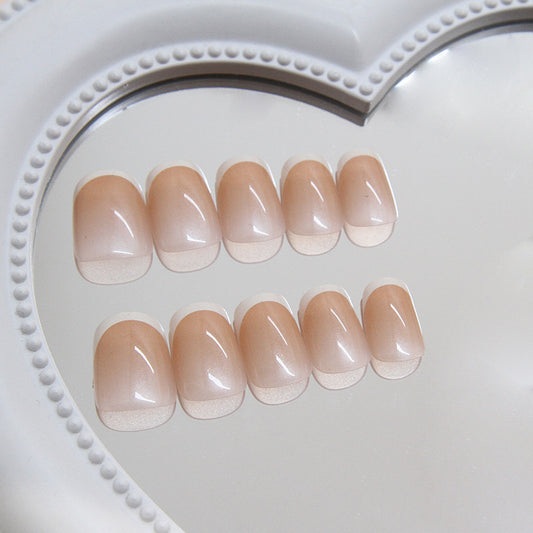 Elegant Beige Bliss Short Square Beige Color Trendsetter Press On Nail Set with Glossy Finish